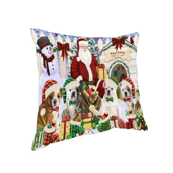 Happy Holidays Christmas Bulldogs House Gathering Pillow PIL61216