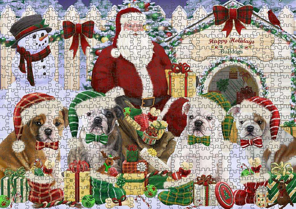 Happy Holidays Christmas Bulldogs House Gathering Puzzle with Photo Tin PUZL57726