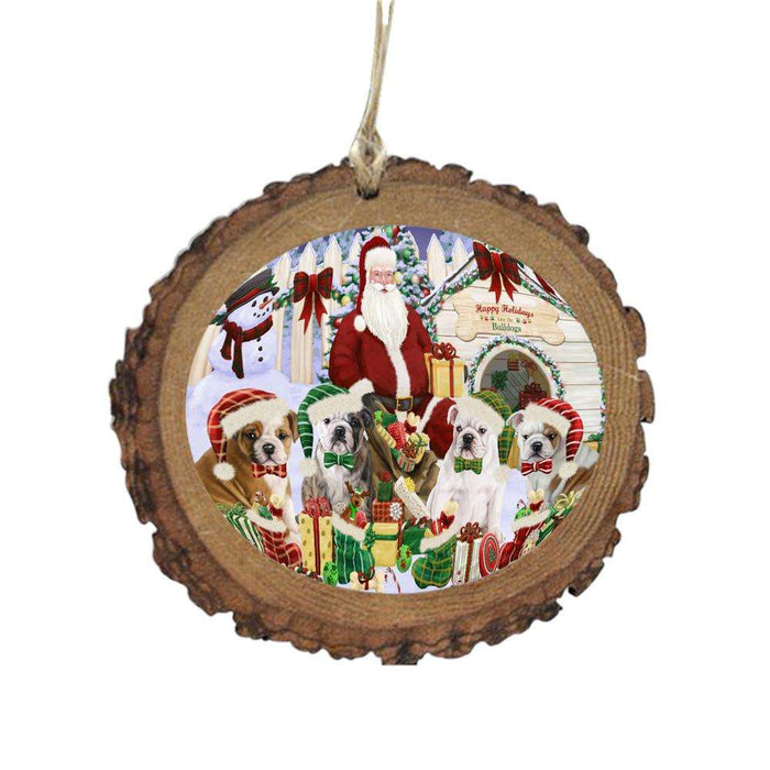 Happy Holidays Christmas Bulldogs House Gathering Wooden Christmas Ornament WOR49691