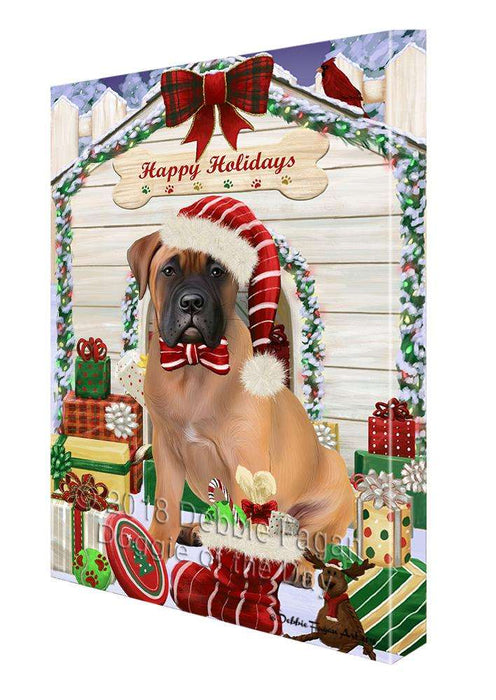 Happy Holidays Christmas Bullmastiff Dog House with Presents Canvas Print Wall Art Décor CVS78965