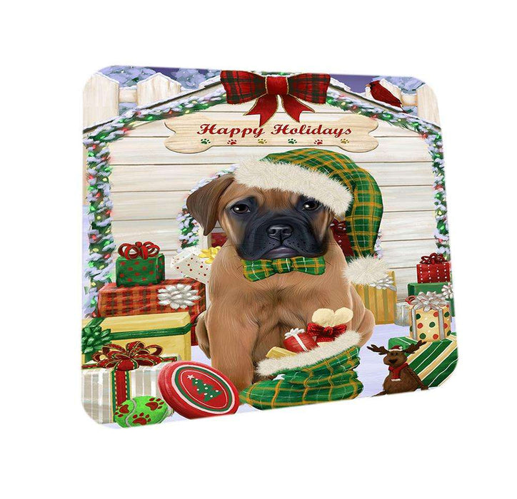 Happy Holidays Christmas Bullmastiff Dog House with Presents Coasters Set of 4 CST51331