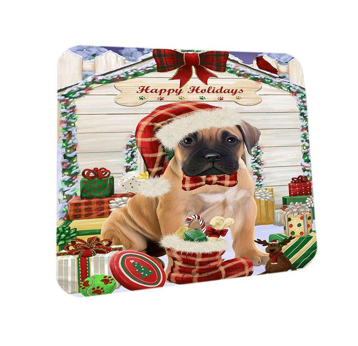 Happy Holidays Christmas Bullmastiff Dog House with Presents Coasters Set of 4 CST51333