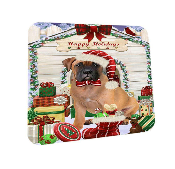 Happy Holidays Christmas Bullmastiff Dog House with Presents Coasters Set of 4 CST51334