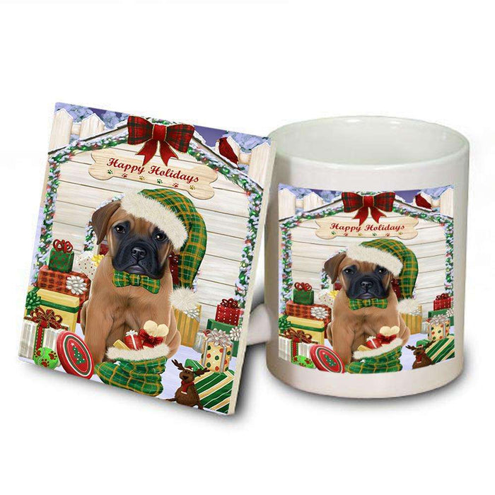 Happy Holidays Christmas Bullmastiff Dog House with Presents Mug and Coaster Set MUC51364