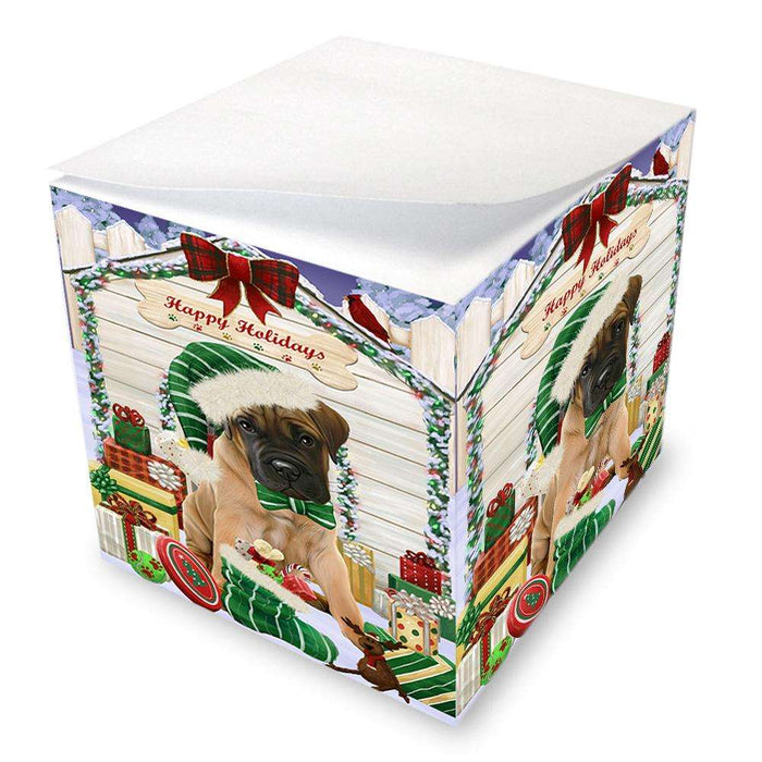 Happy Holidays Christmas Bullmastiff Dog House with Presents Note Cube NOC51373