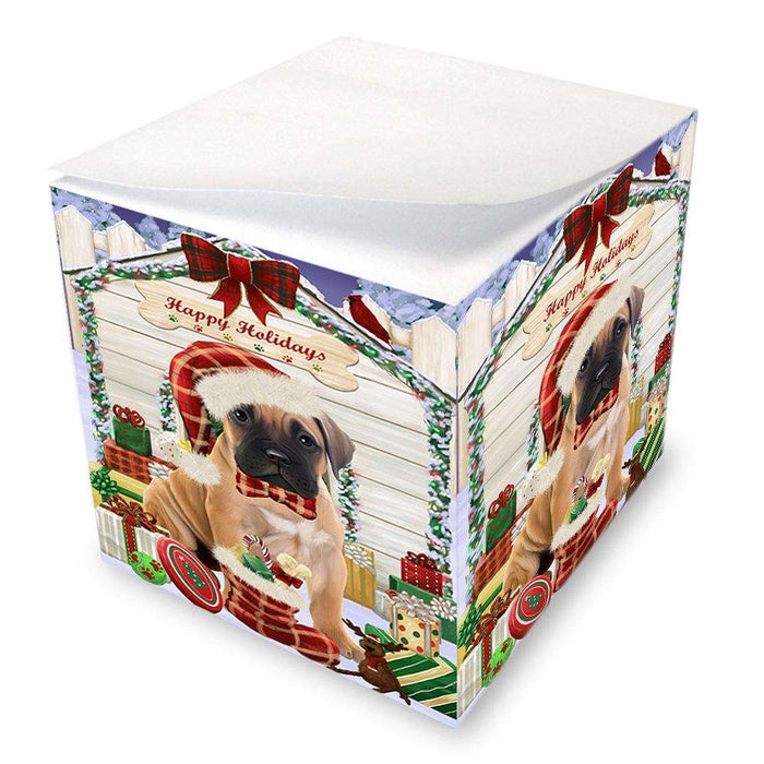 Happy Holidays Christmas Bullmastiff Dog House with Presents Note Cube NOC51374