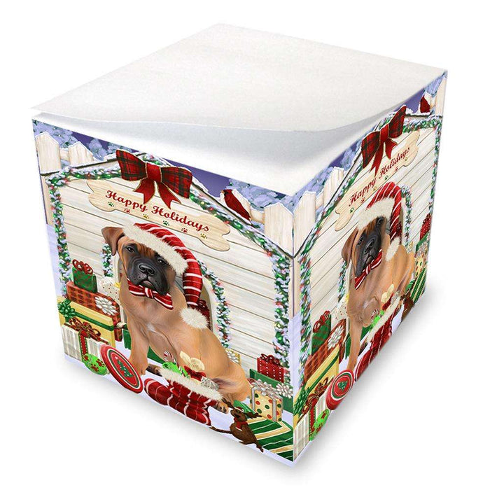 Happy Holidays Christmas Bullmastiff Dog House with Presents Note Cube NOC51375