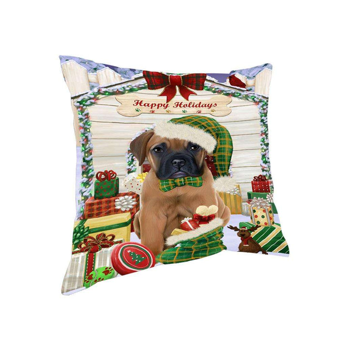 Happy Holidays Christmas Bullmastiff Dog House with Presents Pillow PIL61552