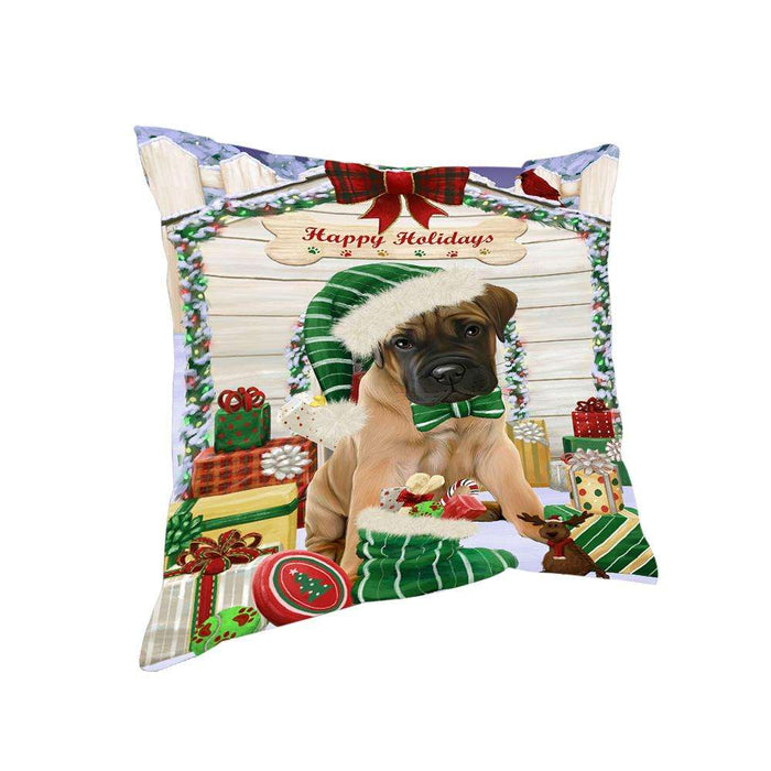 Happy Holidays Christmas Bullmastiff Dog House with Presents Pillow PIL61556