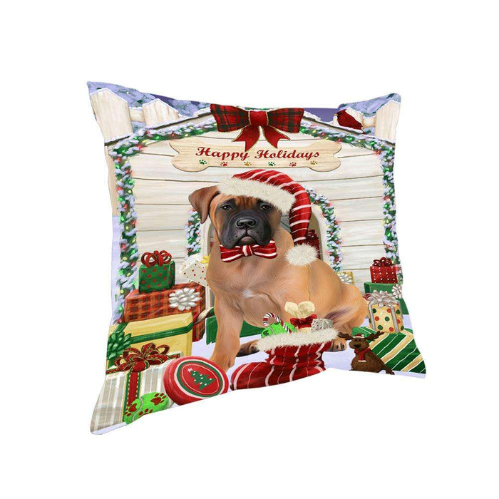 Happy Holidays Christmas Bullmastiff Dog House with Presents Pillow PIL61564