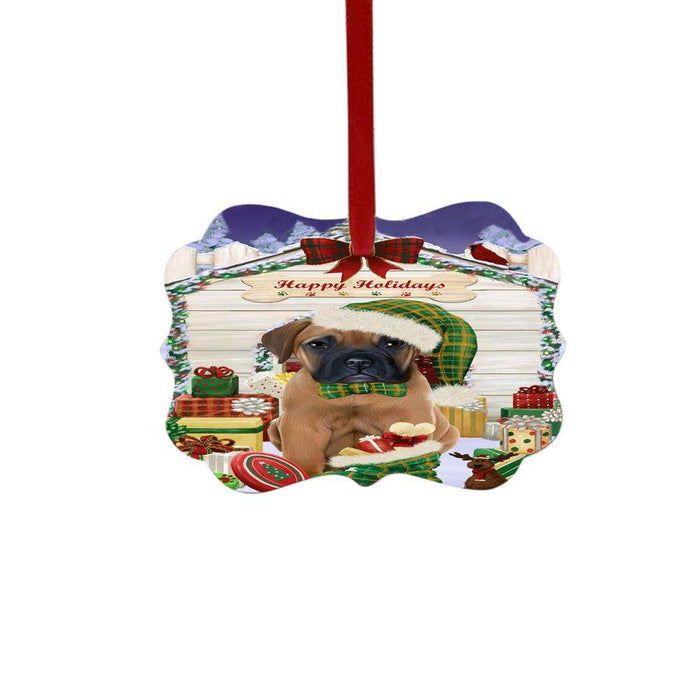Happy Holidays Christmas Bullmastiff House With Presents Double-Sided Photo Benelux Christmas Ornament LOR49822