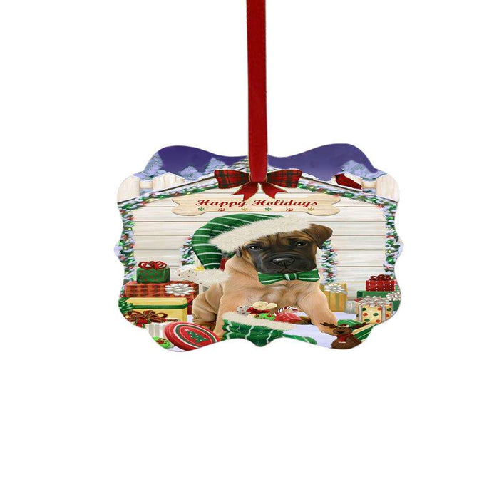 Happy Holidays Christmas Bullmastiff House With Presents Double-Sided Photo Benelux Christmas Ornament LOR49823