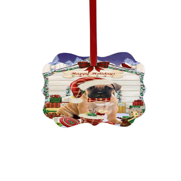 Happy Holidays Christmas Bullmastiff House With Presents Double-Sided Photo Benelux Christmas Ornament LOR49824