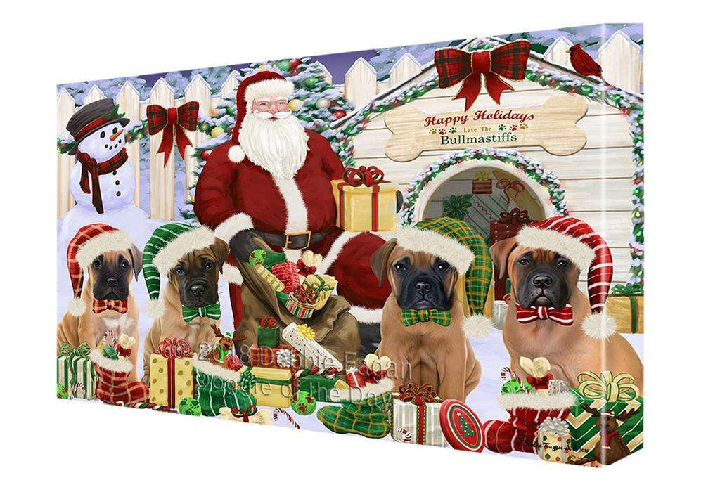 Happy Holidays Christmas Bullmastiffs Dog House Gathering Canvas Print Wall Art Décor CVS78191
