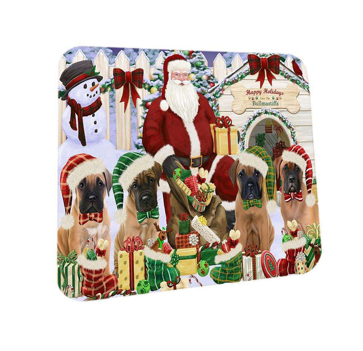 Happy Holidays Christmas Bullmastiffs Dog House Gathering Coasters Set of 4 CST51248