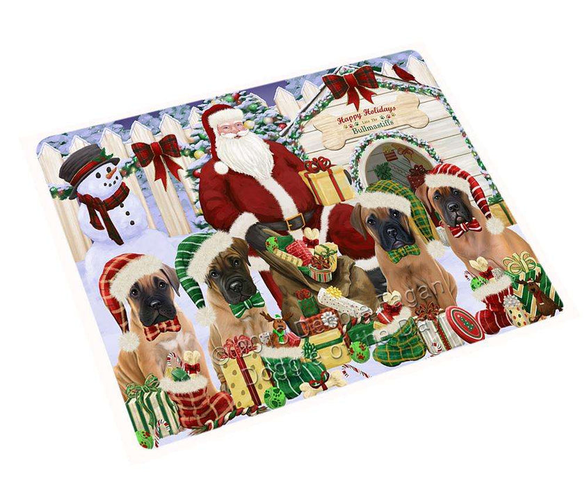 Happy Holidays Christmas Bullmastiffs Dog House Gathering Cutting Board C57891
