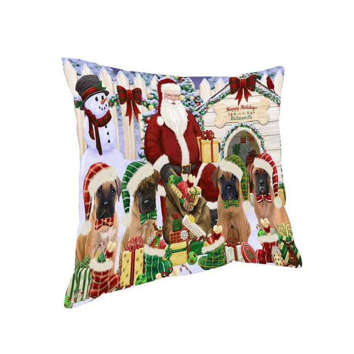 Happy Holidays Christmas Bullmastiffs Dog House Gathering Pillow PIL61220