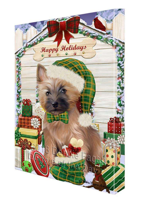 Happy Holidays Christmas Cairn Terrier Dog House with Presents Canvas Print Wall Art Décor CVS78974