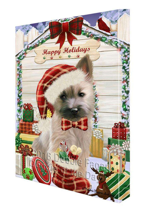 Happy Holidays Christmas Cairn Terrier Dog House with Presents Canvas Print Wall Art Décor CVS78992