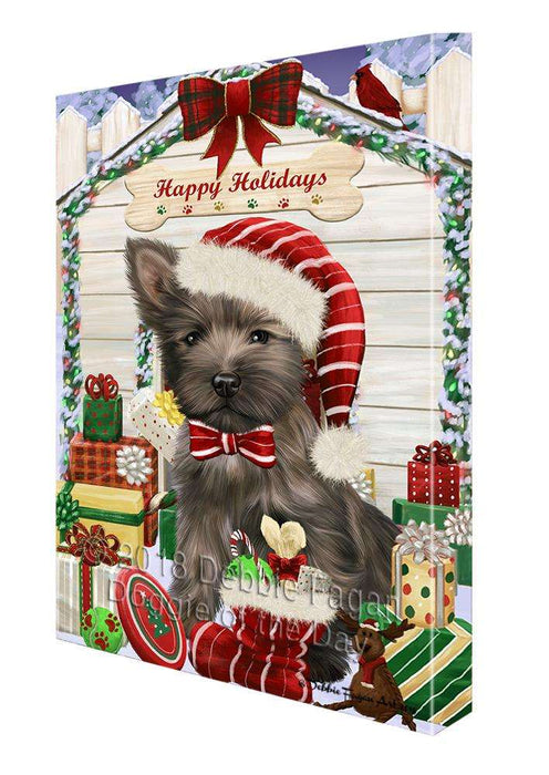 Happy Holidays Christmas Cairn Terrier Dog House with Presents Canvas Print Wall Art Décor CVS79001