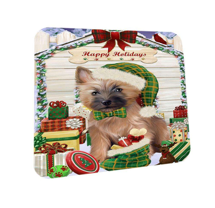 Happy Holidays Christmas Cairn Terrier Dog House with Presents Coasters Set of 4 CST51335