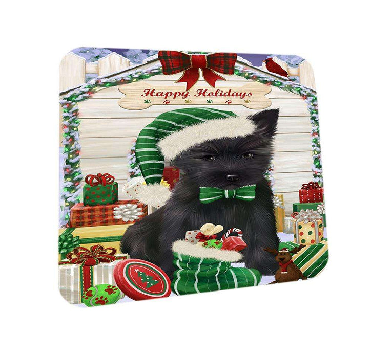 Happy Holidays Christmas Cairn Terrier Dog House with Presents Coasters Set of 4 CST51336