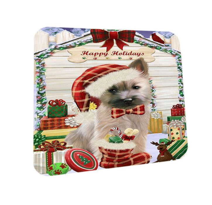 Happy Holidays Christmas Cairn Terrier Dog House with Presents Coasters Set of 4 CST51337
