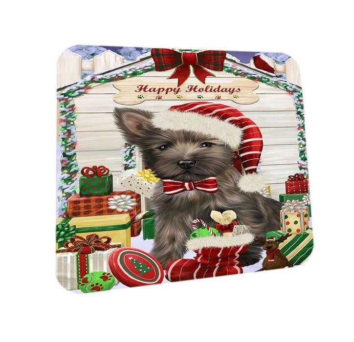 Happy Holidays Christmas Cairn Terrier Dog House with Presents Coasters Set of 4 CST51338