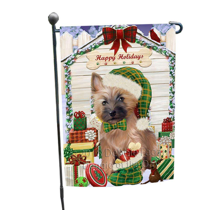 Happy Holidays Christmas Cairn Terrier Dog House with Presents Garden Flag GFLG51298