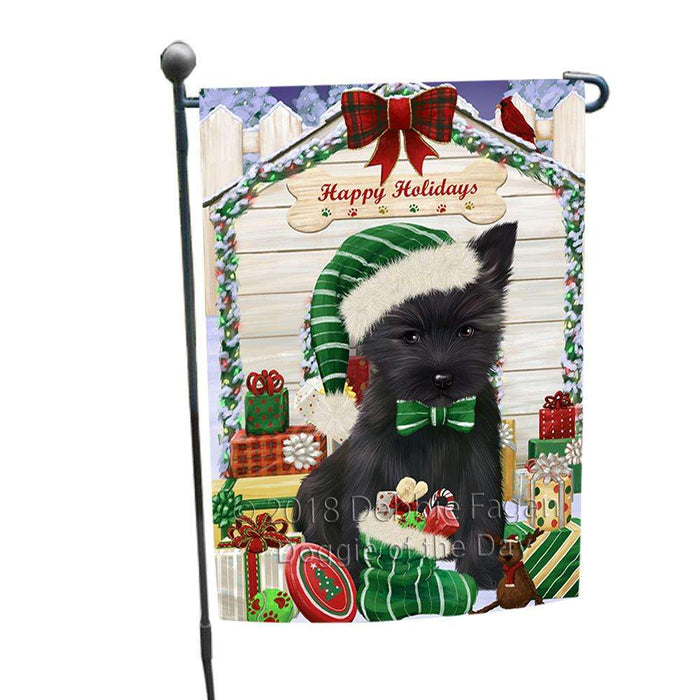 Happy Holidays Christmas Cairn Terrier Dog House with Presents Garden Flag GFLG51299