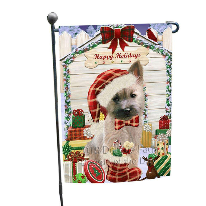 Happy Holidays Christmas Cairn Terrier Dog House with Presents Garden Flag GFLG51300