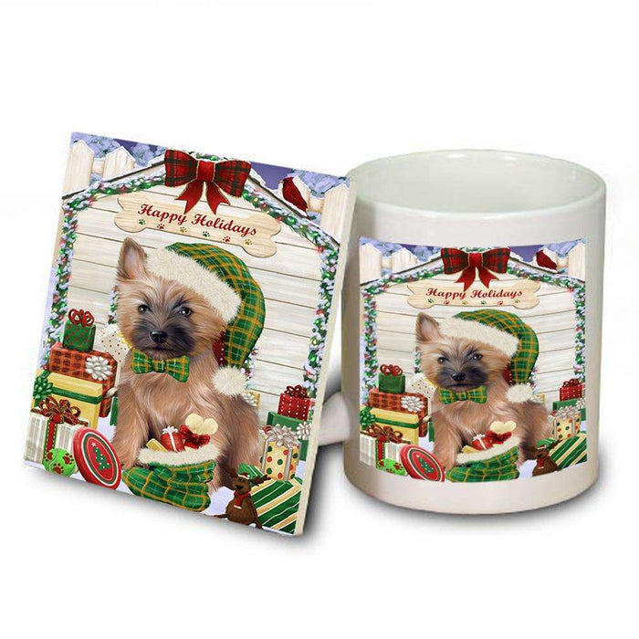 Happy Holidays Christmas Cairn Terrier Dog House with Presents Mug and Coaster Set MUC51368