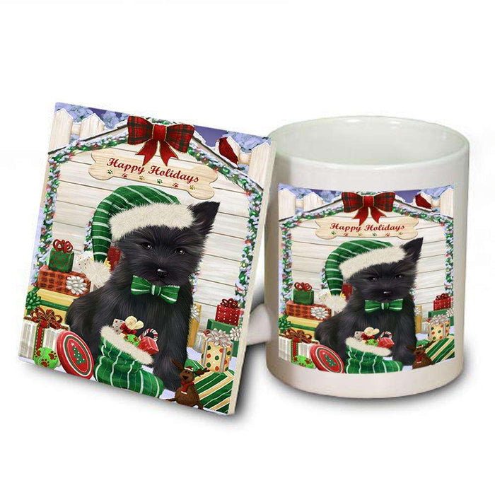 Happy Holidays Christmas Cairn Terrier Dog House with Presents Mug and Coaster Set MUC51369
