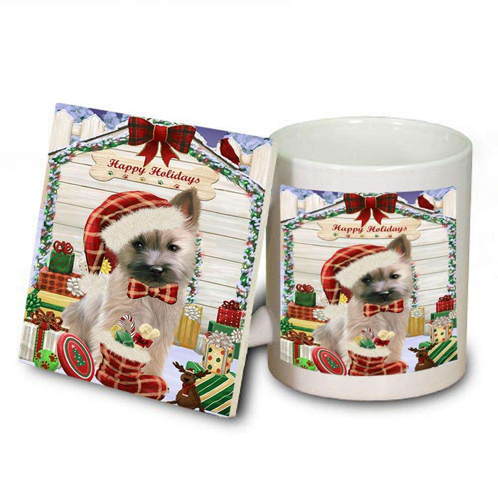Happy Holidays Christmas Cairn Terrier Dog House with Presents Mug and Coaster Set MUC51370