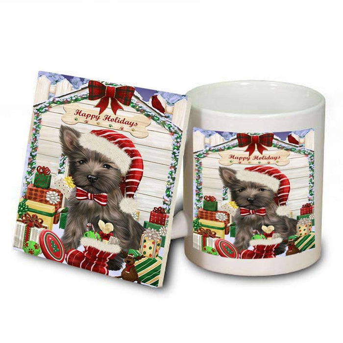 Happy Holidays Christmas Cairn Terrier Dog House with Presents Mug and Coaster Set MUC51371