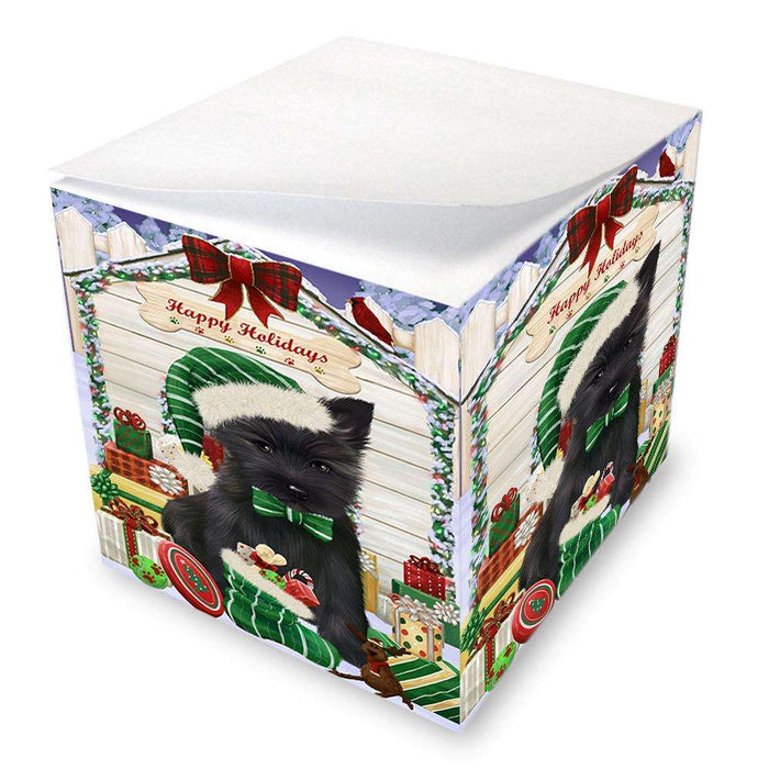 Happy Holidays Christmas Cairn Terrier Dog House with Presents Note Cube NOC51377