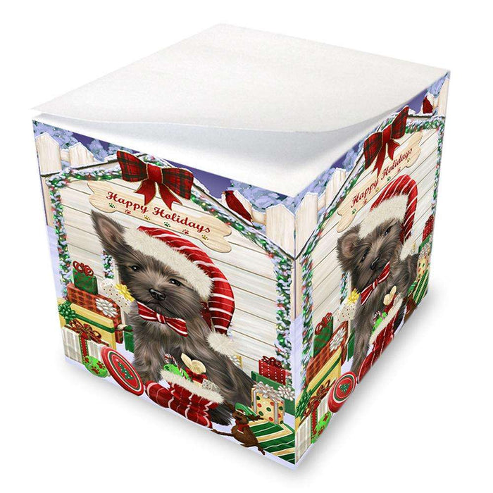 Happy Holidays Christmas Cairn Terrier Dog House with Presents Note Cube NOC51379