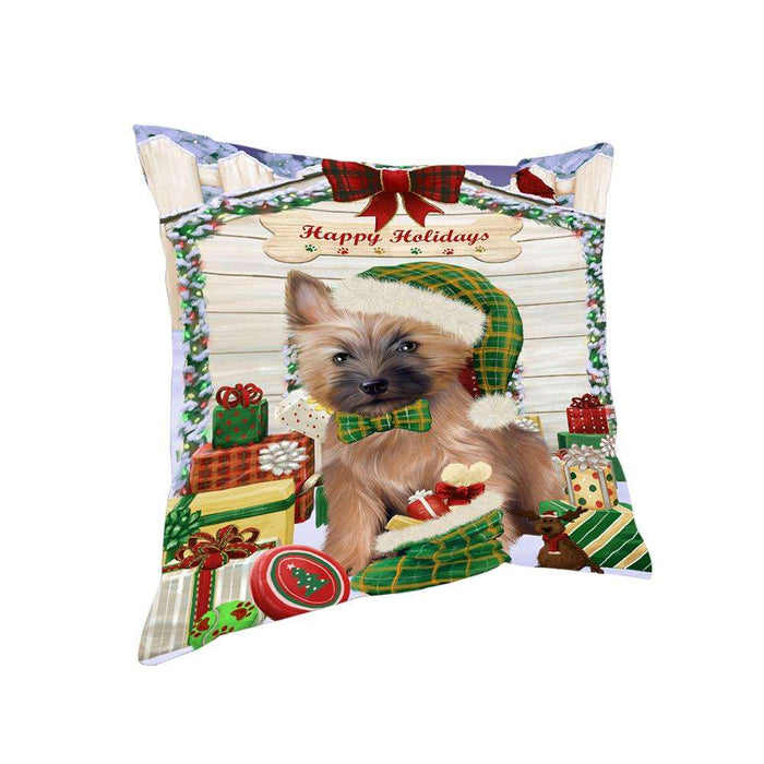 Happy Holidays Christmas Cairn Terrier Dog House with Presents Pillow PIL61568