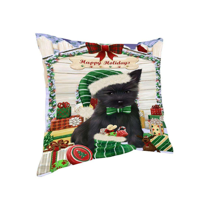 Happy Holidays Christmas Cairn Terrier Dog House with Presents Pillow PIL61572