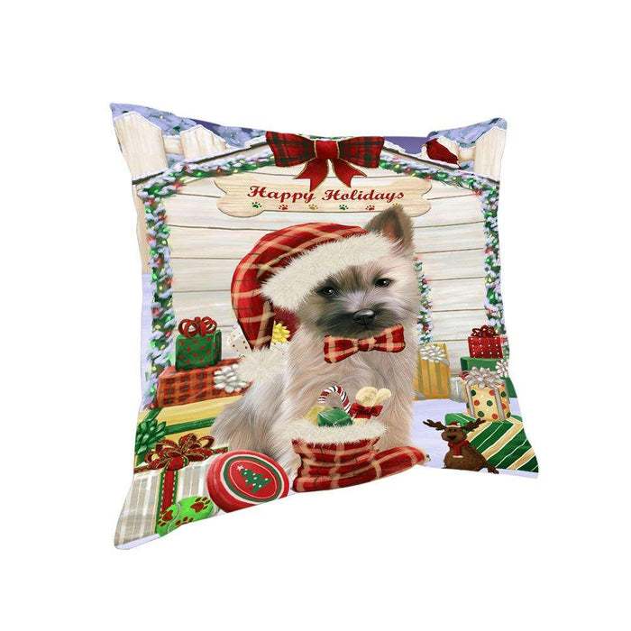 Happy Holidays Christmas Cairn Terrier Dog House with Presents Pillow PIL61576