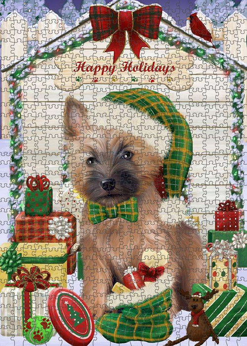 Happy Holidays Christmas Cairn Terrier Dog House with Presents Puzzle  PUZL57990