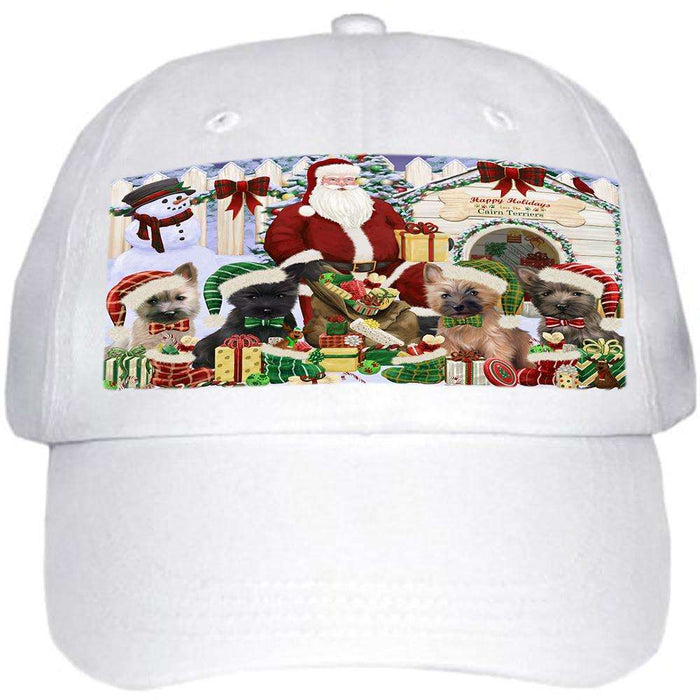 Happy Holidays Christmas Cairn Terriers Dog House Gathering Ball Hat Cap HAT57603