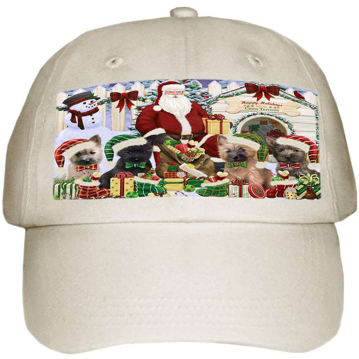 Happy Holidays Christmas Cairn Terriers Dog House Gathering Ball Hat Cap HAT57603