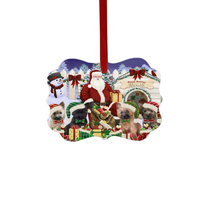 Happy Holidays Christmas Cairn Terriers Dog House Gathering Double-Sided Photo Benelux Christmas Ornament LOR49693