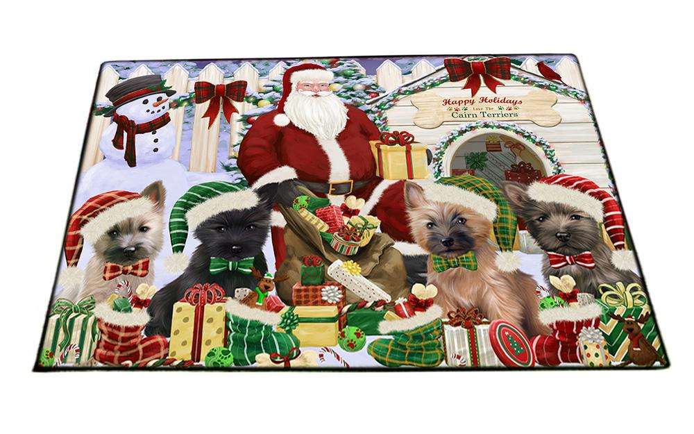 Happy Holidays Christmas Cairn Terriers Dog House Gathering Floormat FLMS51081