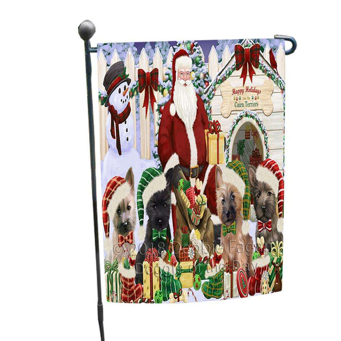 Happy Holidays Christmas Cairn Terriers Dog House Gathering Garden Flag GFLG51212