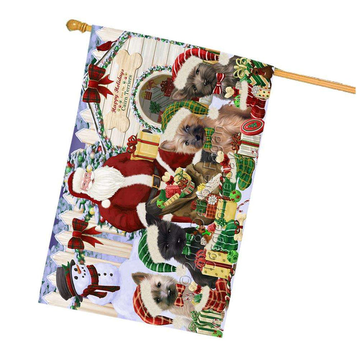 Happy Holidays Christmas Cairn Terriers Dog House Gathering House Flag FLG51348