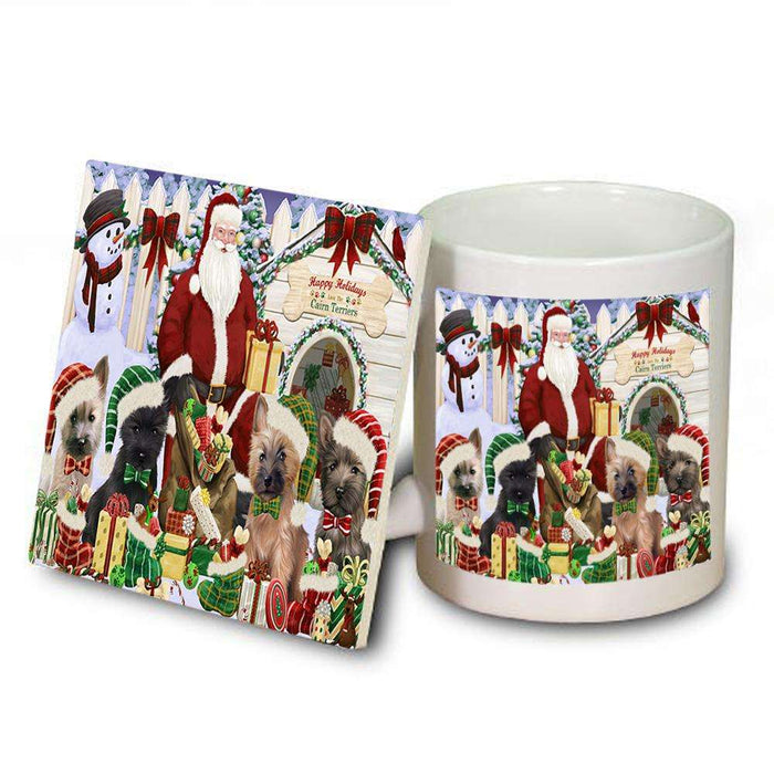 Happy Holidays Christmas Cairn Terriers Dog House Gathering Mug and Coaster Set MUC51282