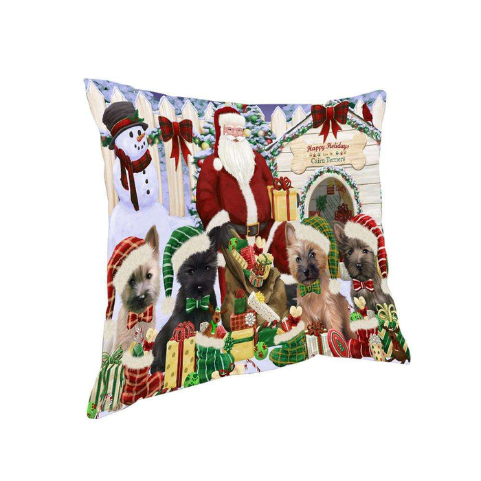 Happy Holidays Christmas Cairn Terriers Dog House Gathering Pillow PIL61224