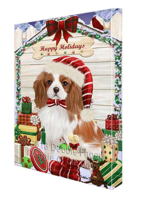 Happy Holidays Christmas Cavalier King Charles Spaniel Dog House with Presents Canvas Print Wall Art Décor CVS79208